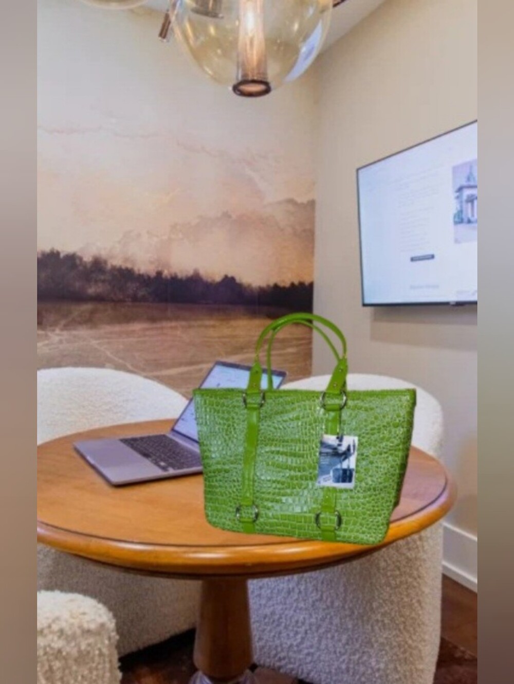 NWT Large Lime Green Croc 3-piece Tote Bag Set